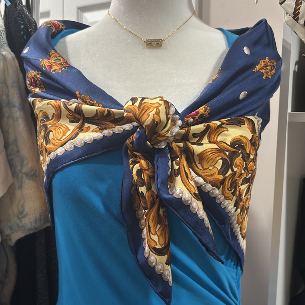 Christian Dior Blue and Gold Scarf